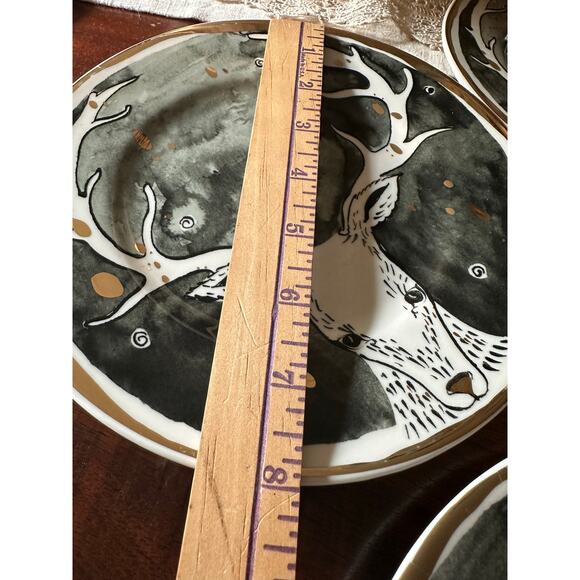 4 Anthropologie Moonlit Forest / Celeste Dessert Plates deer stag holiday cabin - Picture 6 of 6